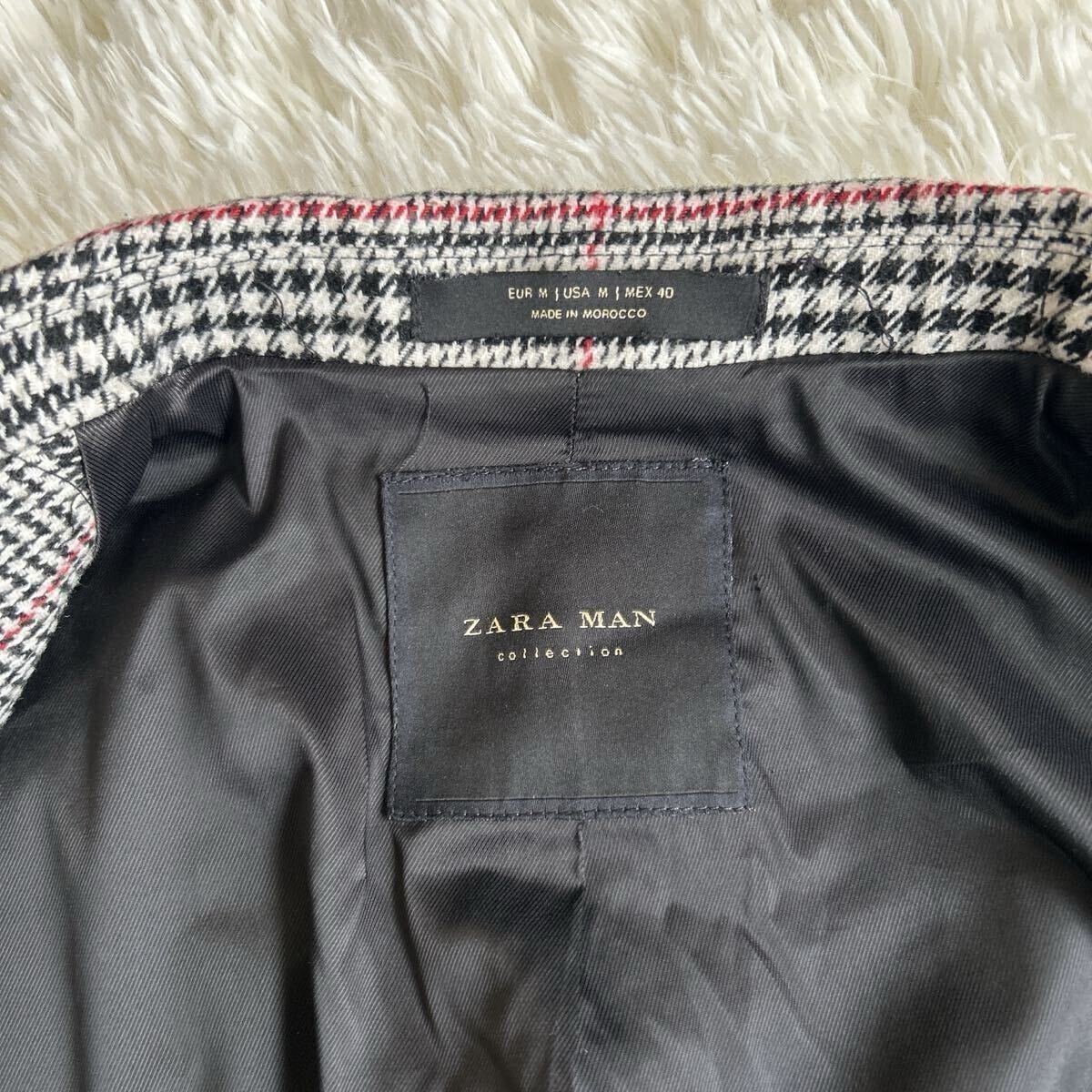 美品/Lサイズ★ザラ『抜群の存在感』ZARA MAN チェスターコート ロングコート 千鳥格子柄 グレンチェック ウール メンズ _画像7