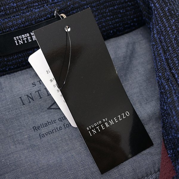 新品 インターメッツォ 秋冬 裏フリース ツイード ニット シャツ ブルゾン L 紺 【J53651】 メンズ STUDIO by INTERMEZZO ジャケット_画像9