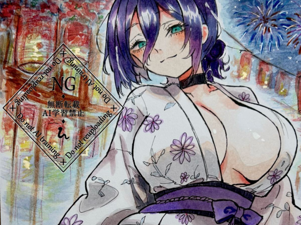  ручные иллюстрации карточка для автографов, стихов, пожеланий иллюстрации исходная картина аналог иллюстрации чейнджер so- man reze вентилятор искусство ko pick прозрачный акварель прекрасный девушка девочка юката фейерверк 