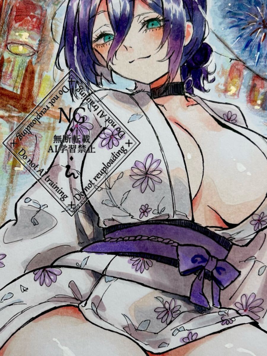  ручные иллюстрации карточка для автографов, стихов, пожеланий иллюстрации исходная картина аналог иллюстрации чейнджер so- man reze вентилятор искусство ko pick прозрачный акварель прекрасный девушка девочка юката фейерверк 