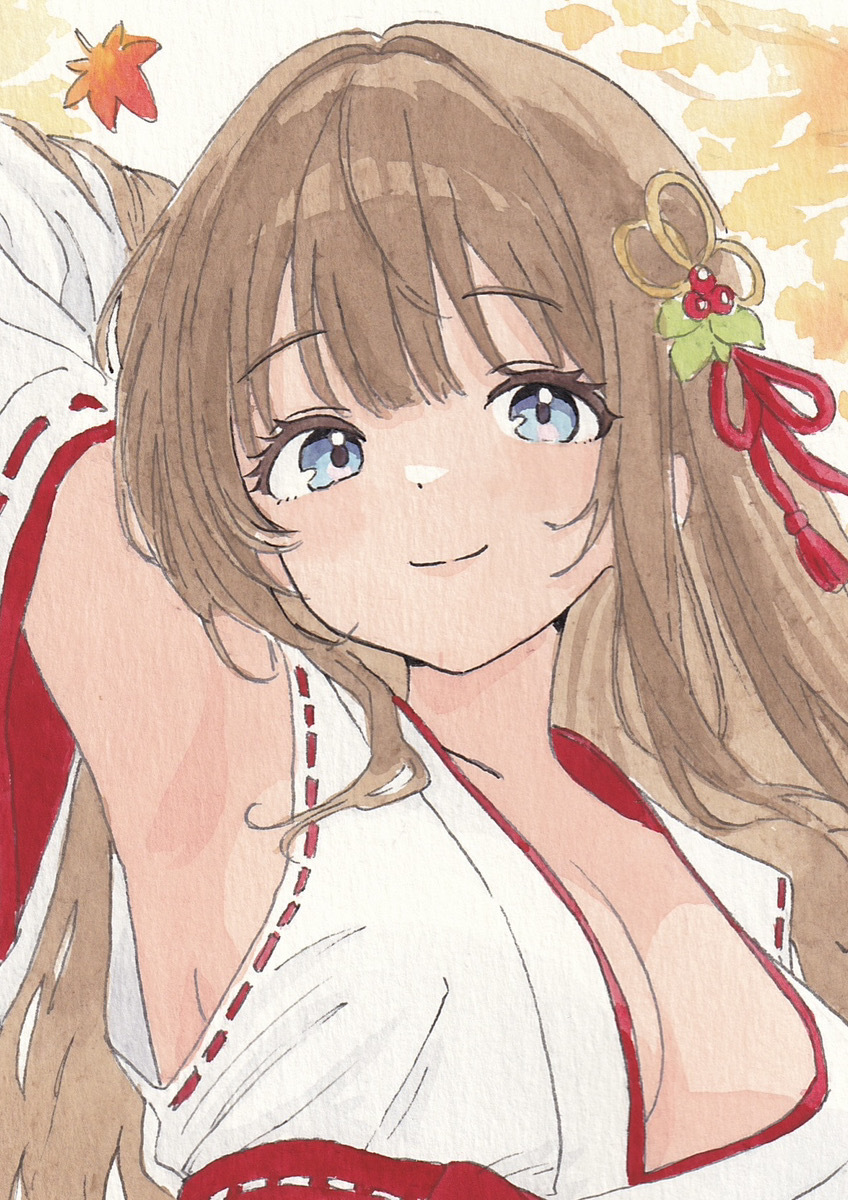 [1 пункт предмет ] ручные иллюстрации [ способ .... женщина. ..]. женщина осень . лист прекрасный девушка симпатичный акрил краситель оригинал A4 размер 