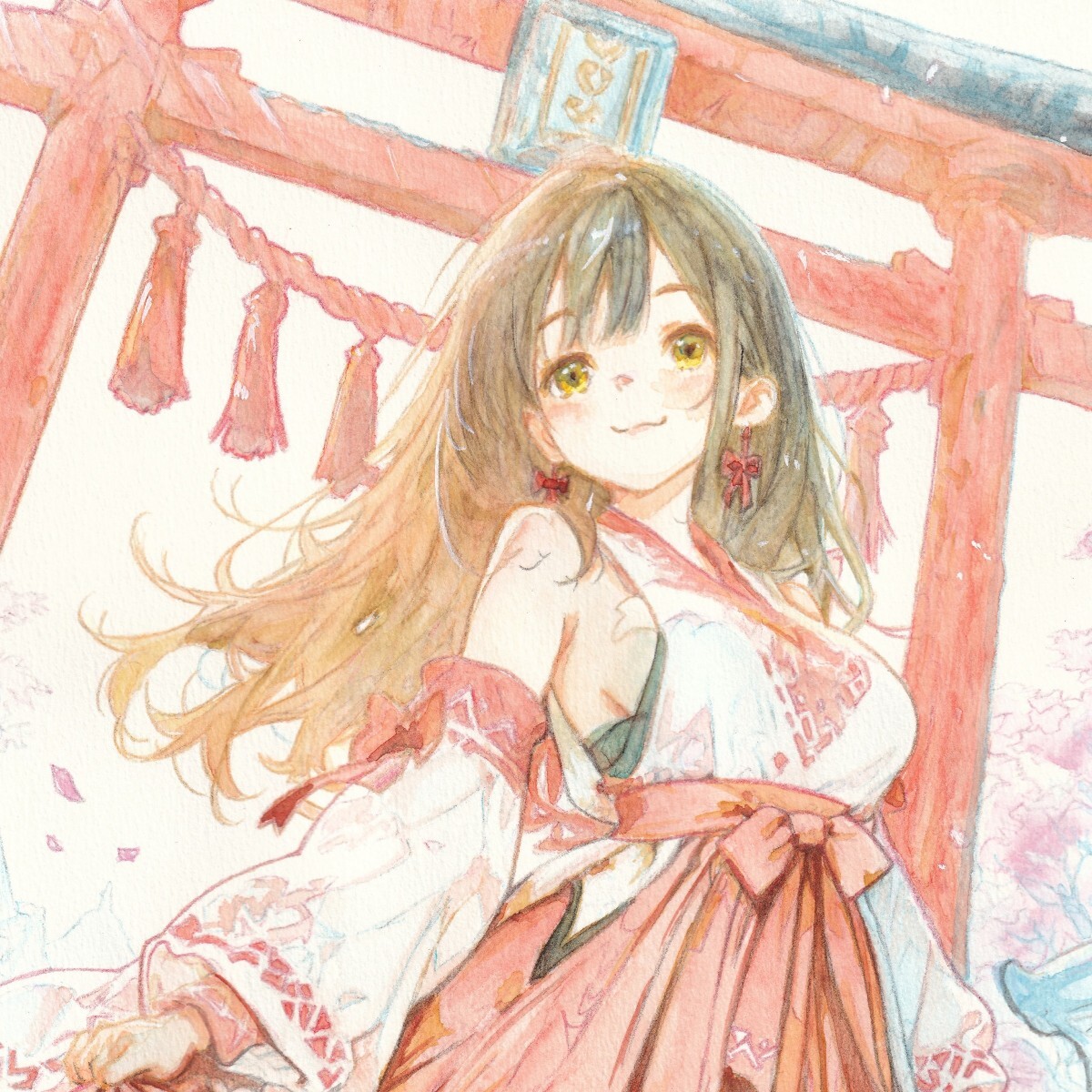 [ акварельная живопись ] Sakura . Mai . оригинал ручные иллюстрации A4 размер аналог симпатичный девочка один пункт предмет исходная картина 