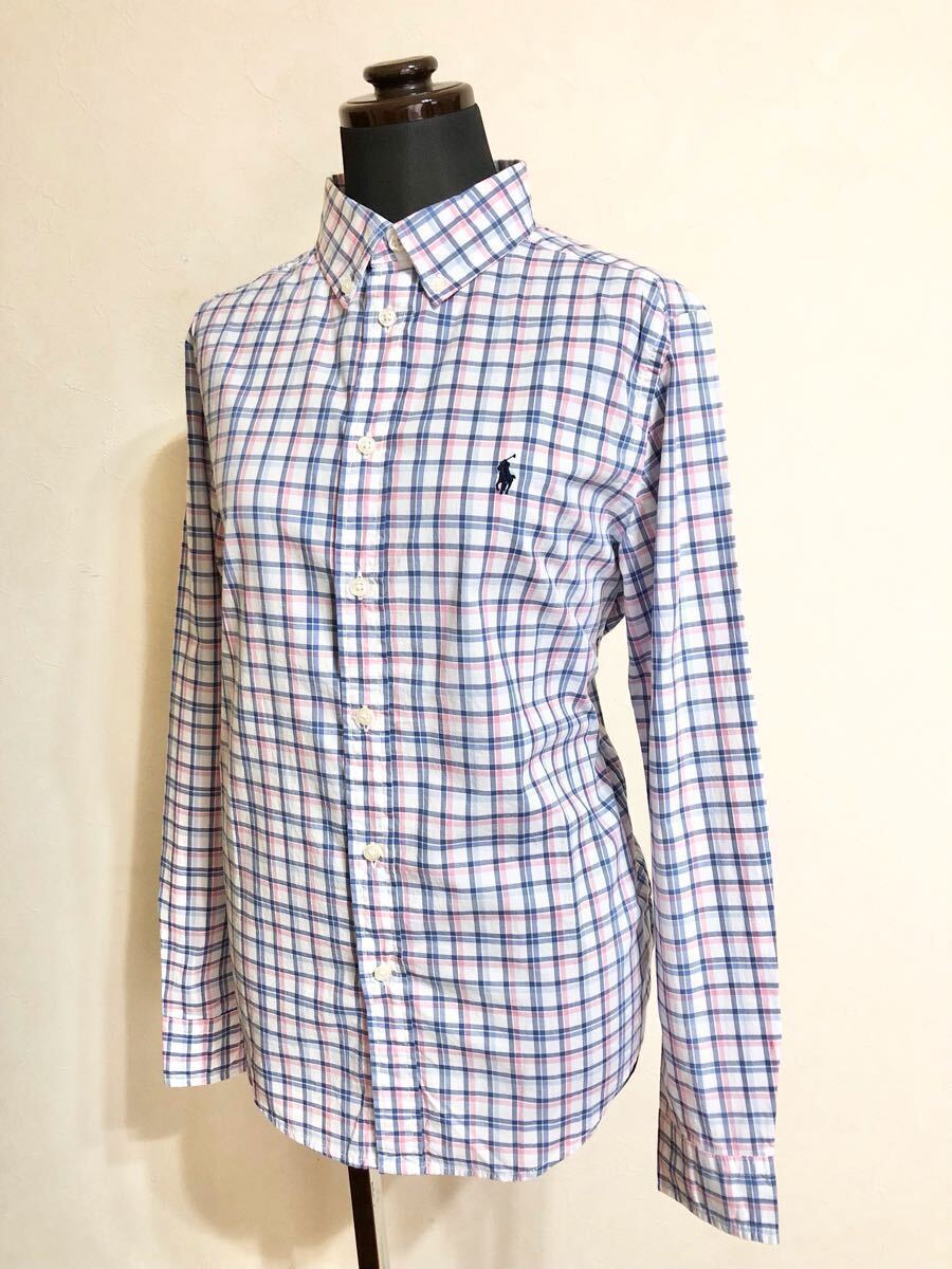 【新品】 Polo Ralph Lauren ポロ ラルフローレン ボタンダウン タータンチェックシャツ トップス ジュニアサイズL (14-16) 長袖 白 紺 桃_画像6