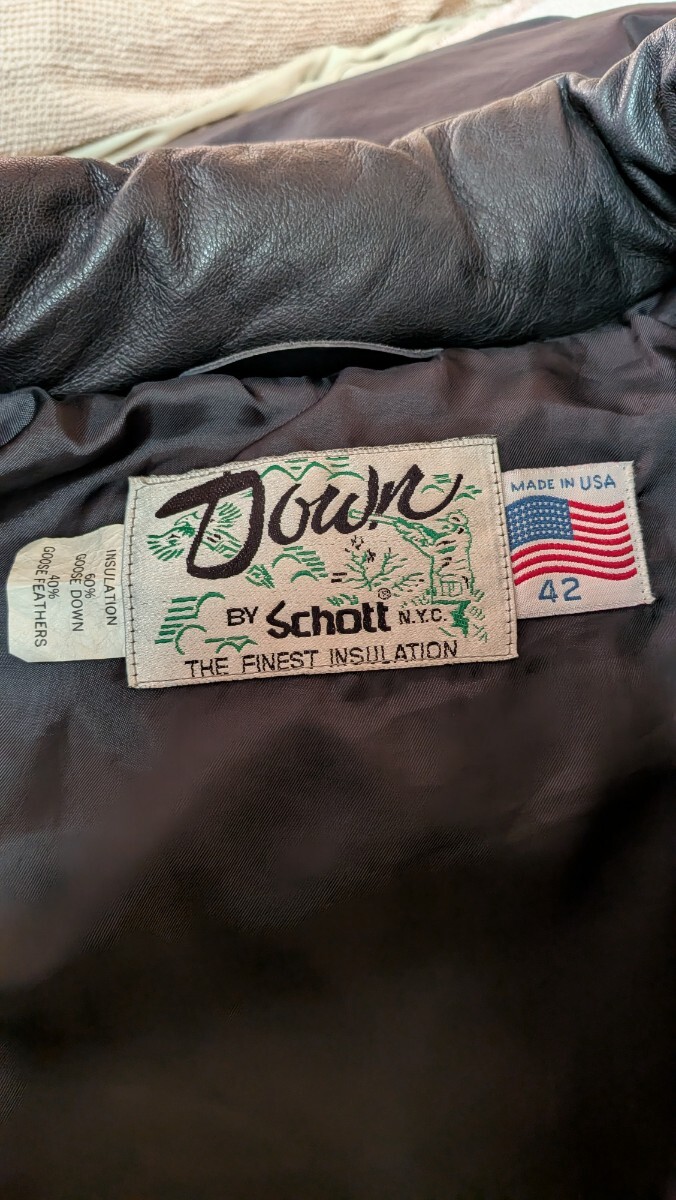SCHOTT 42 xl 2XL レザー ダウンジャケット ショット ブラック レザーダウンジャケット Schott_画像8