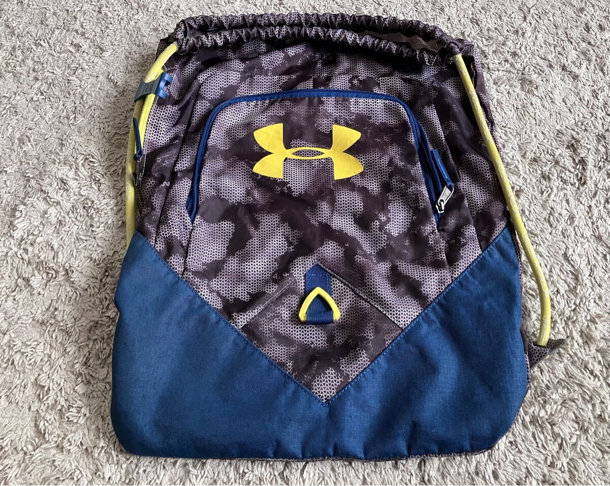 アンダーアーマー ナップサック ブルー系 カモフラージュ柄 ジムサック_画像1
