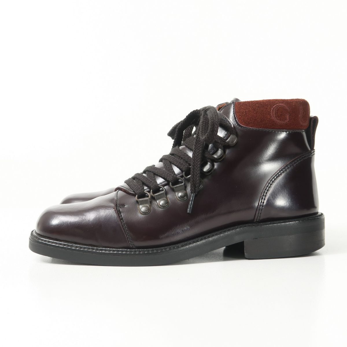 GS3398△イタリア製 GUCCI グッチ レザー×スエード*104 0153*レースアップ ショートブーツ マウンテンブーツ 靴 ダークブラウン系 size36_画像2