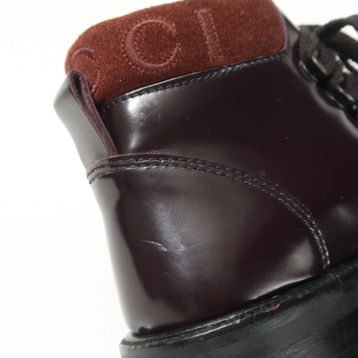 GS3398△イタリア製 GUCCI グッチ レザー×スエード*104 0153*レースアップ ショートブーツ マウンテンブーツ 靴 ダークブラウン系 size36_画像8