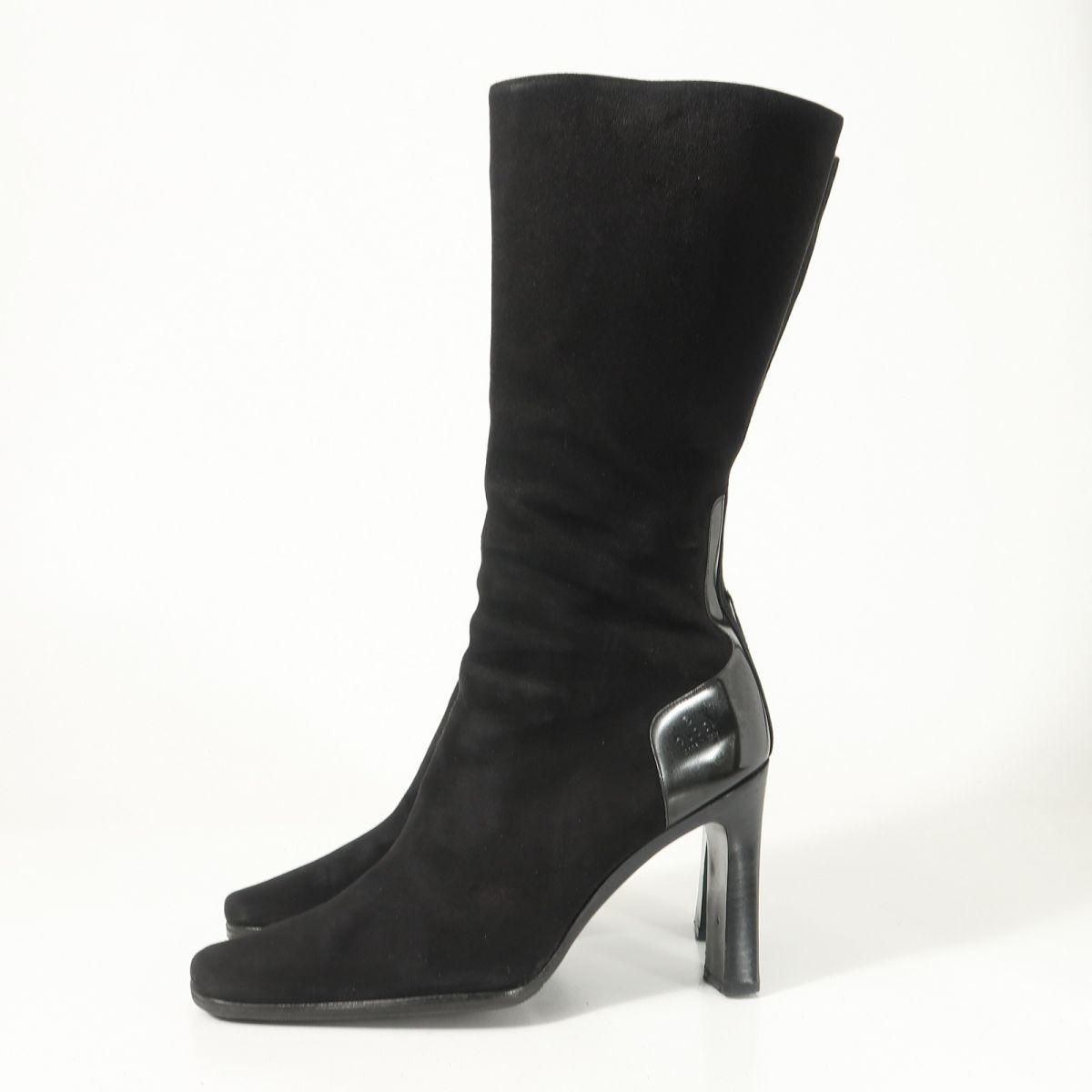 GS3519△イタリア製 GUCCI グッチ 37.5C/24.5cm相当 スエードレザー×パテント サイドファスナー スクエアトゥ ロングブーツ 靴 ブラック系_画像2