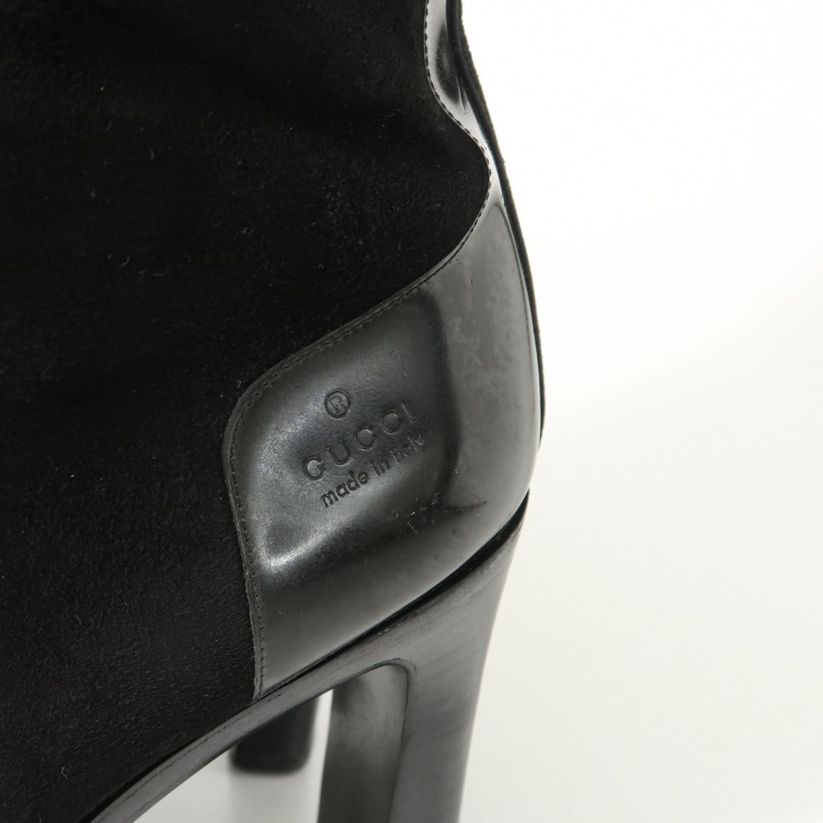 GS3519△イタリア製 GUCCI グッチ 37.5C/24.5cm相当 スエードレザー×パテント サイドファスナー スクエアトゥ ロングブーツ 靴 ブラック系_画像5
