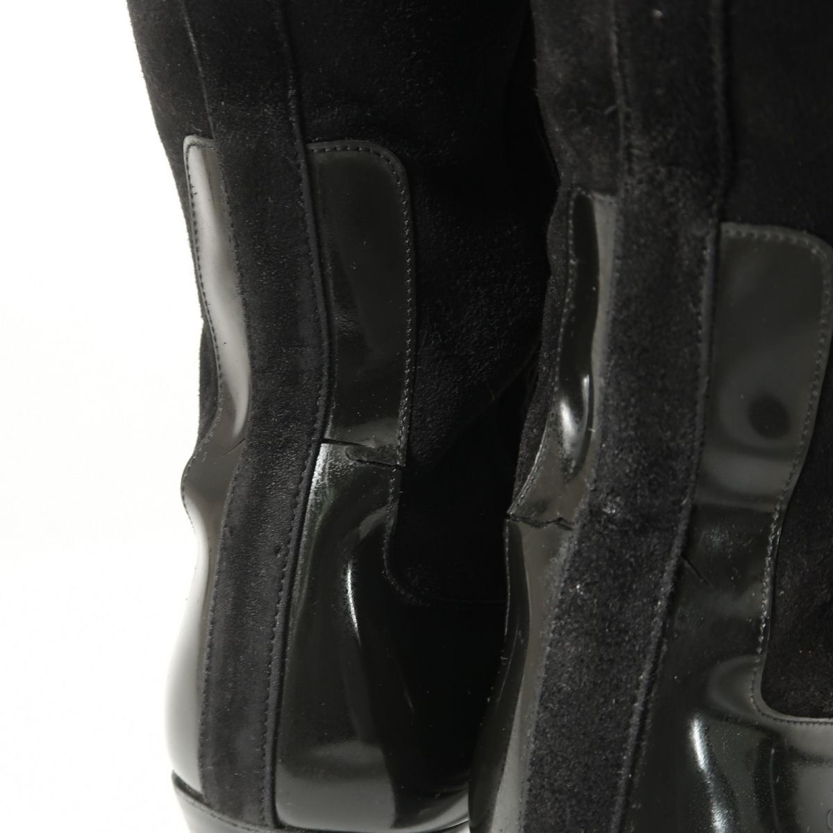 GS3519△イタリア製 GUCCI グッチ 37.5C/24.5cm相当 スエードレザー×パテント サイドファスナー スクエアトゥ ロングブーツ 靴 ブラック系_画像7
