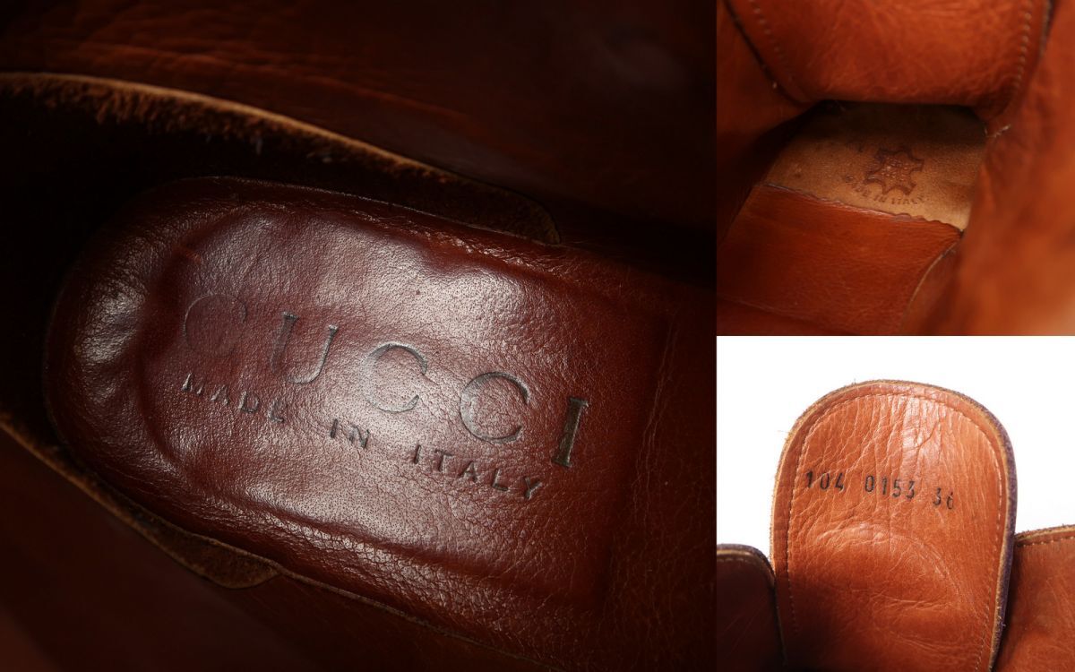 GS3398△イタリア製 GUCCI グッチ レザー×スエード*104 0153*レースアップ ショートブーツ マウンテンブーツ 靴 ダークブラウン系 size36_画像10