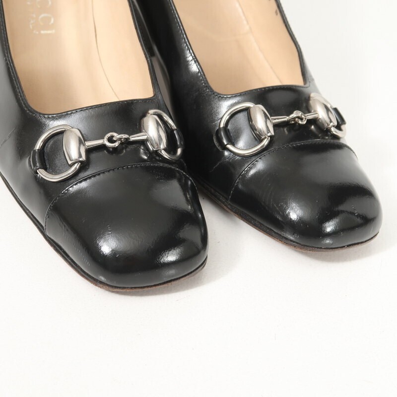 SGS4976〇イタリア製*GUCCI グッチ*ホースビット レザー チャンキーヒール パンプス*7B(24cm相当)*靴*ブラック_画像4