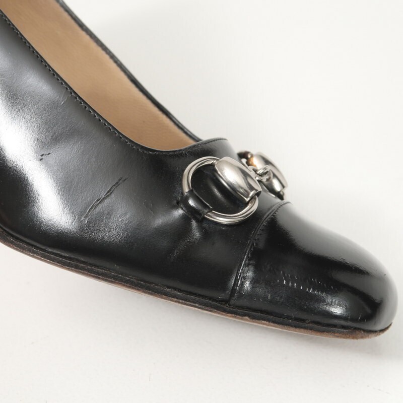 SGS4976〇イタリア製*GUCCI グッチ*ホースビット レザー チャンキーヒール パンプス*7B(24cm相当)*靴*ブラック_画像6