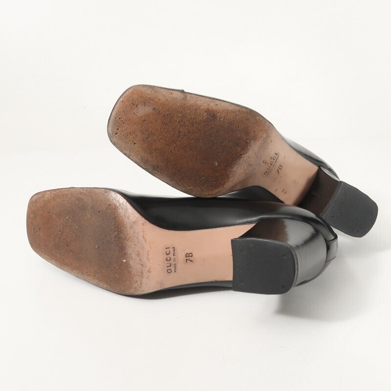 SGS4976〇イタリア製*GUCCI グッチ*ホースビット レザー チャンキーヒール パンプス*7B(24cm相当)*靴*ブラック_画像8
