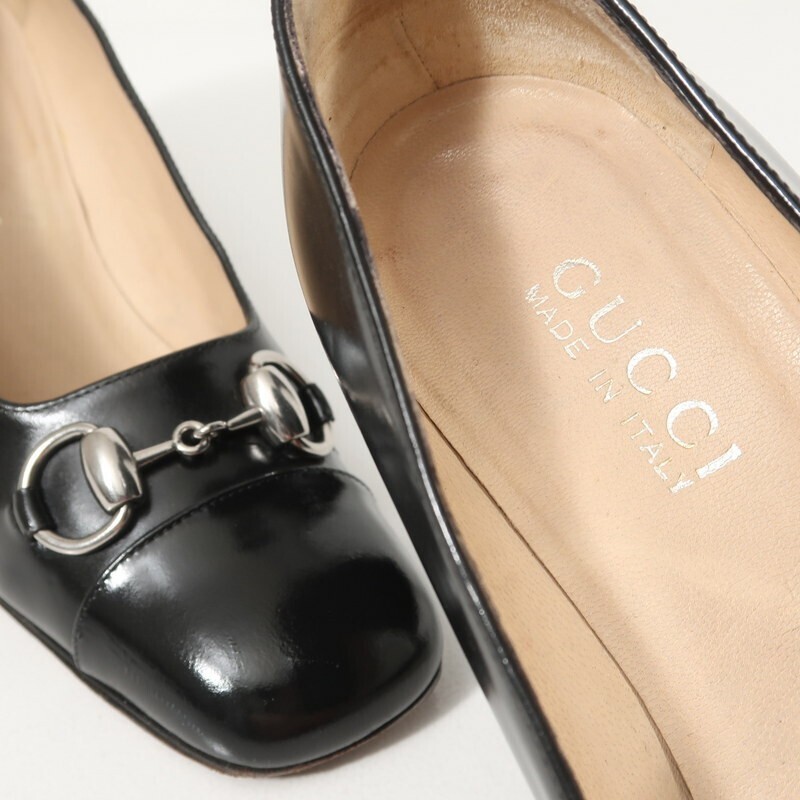 SGS4976〇イタリア製*GUCCI グッチ*ホースビット レザー チャンキーヒール パンプス*7B(24cm相当)*靴*ブラック_画像9