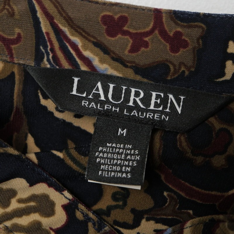 TJ7215〇ローレンラルフローレン*ジャージー*ペイズリー柄 総柄*ウエスト紐*ロングワンピース*サイズM*ネイビー系/マルチカラー_画像3