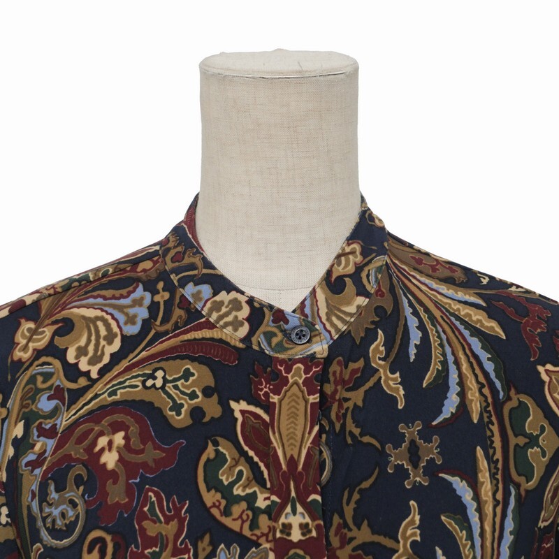 TJ7215〇ローレンラルフローレン*ジャージー*ペイズリー柄 総柄*ウエスト紐*ロングワンピース*サイズM*ネイビー系/マルチカラー_画像4