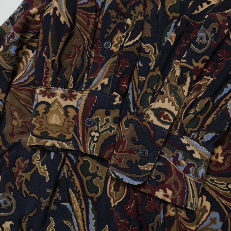 TJ7215〇ローレンラルフローレン*ジャージー*ペイズリー柄 総柄*ウエスト紐*ロングワンピース*サイズM*ネイビー系/マルチカラー_画像5