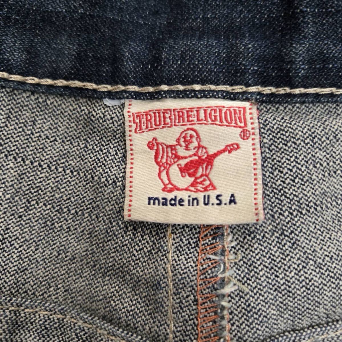 TRUE RELIGION JOEY 34X33 ブーツカット デニムジーンズ USA製 裾ダメージ 色落ち 中古【希少】 現状品／1円スタート_画像8