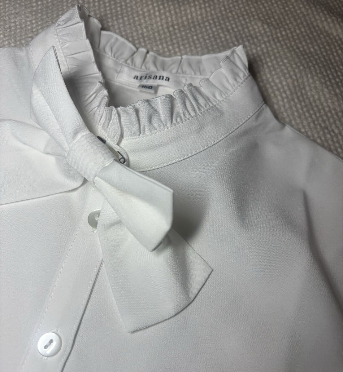 フォーマル 白長袖ブラウス 150cm リボン着脱可能、形状記憶_画像4