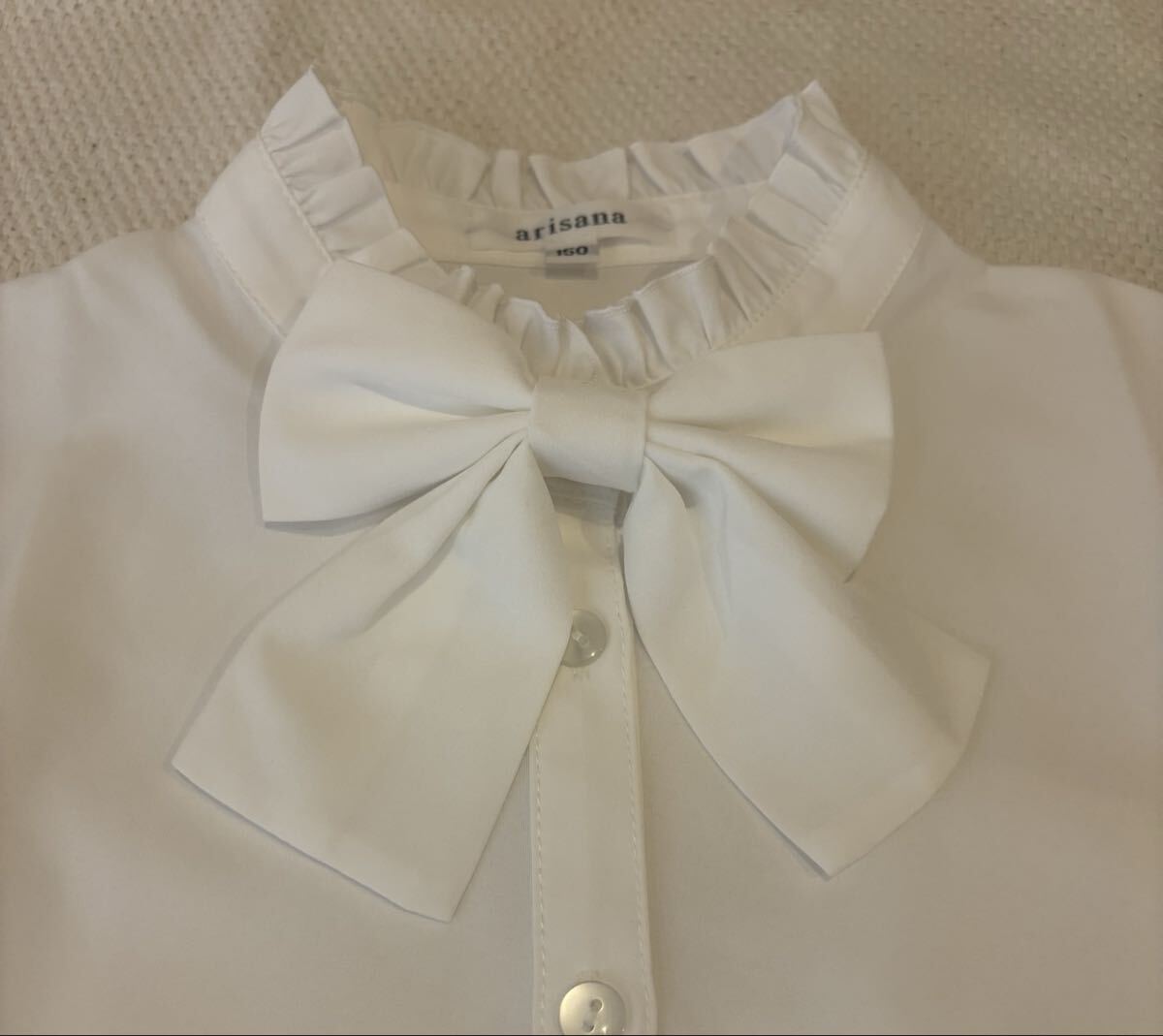 フォーマル 白長袖ブラウス 150cm リボン着脱可能、形状記憶_画像3