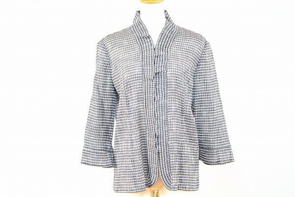 レリアン Leilian 綺麗め シルク混 ジャケット 羽織 七分袖 トップス 薄手 透け感 プリーツ 隠し釦 11 濃グレー レディース [926484]_画像1