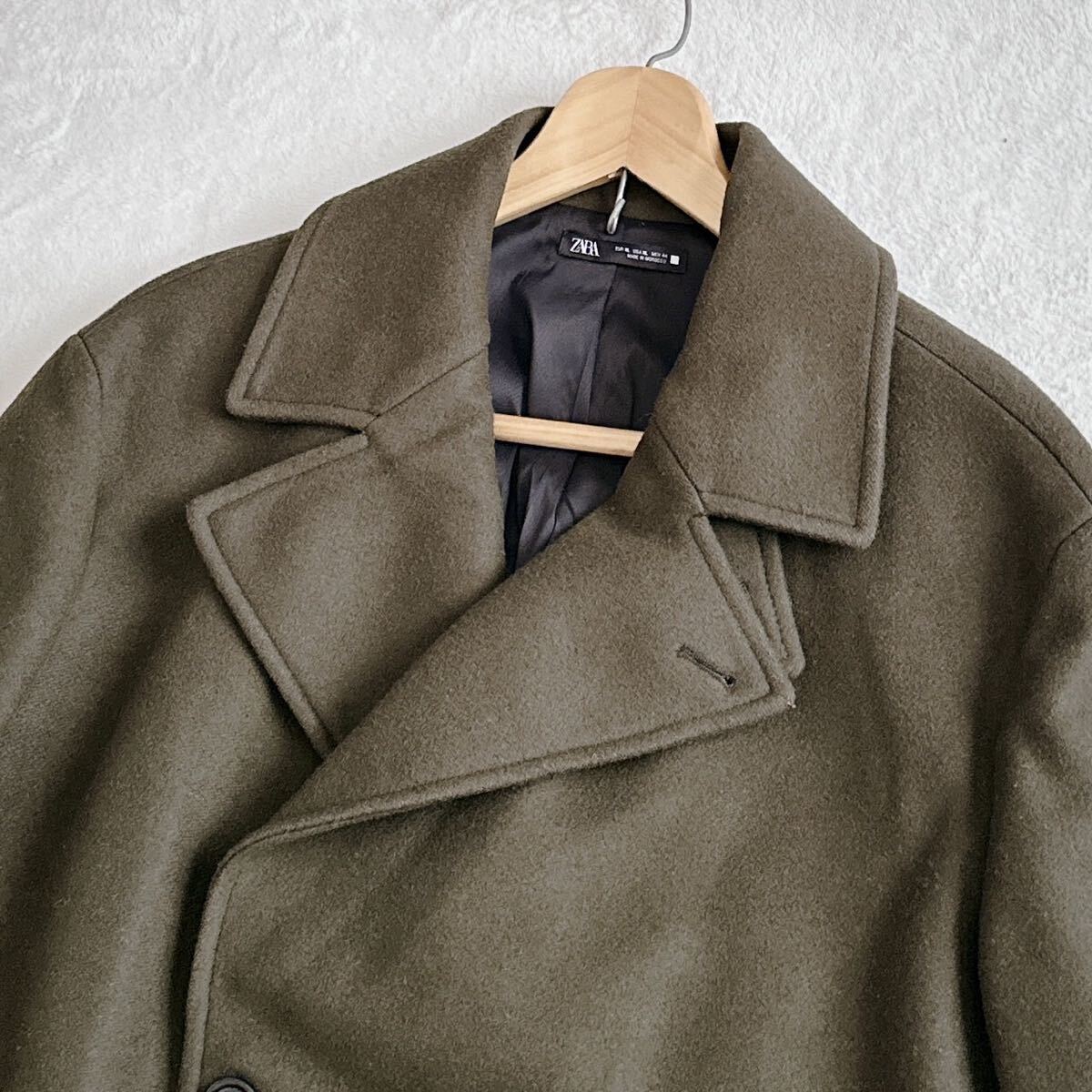 極美品【驚愕XXL相当】纏う高級感 ZARA MAN ザラマン チェスターコート ダブルプレスト オリーブ緑 ウール ロング丈 肉厚 秋冬 メンズ_画像3