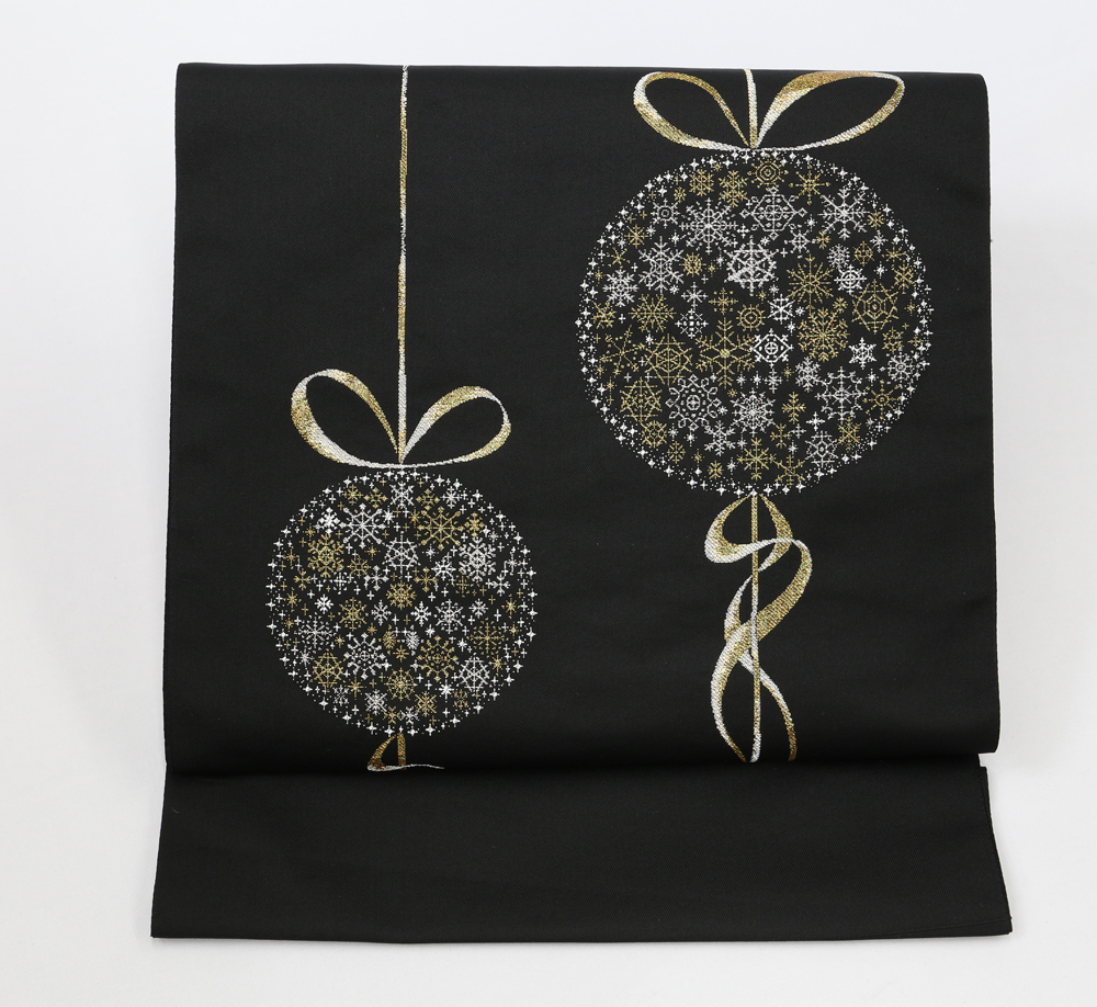 新品未仕立 西陣織 九寸名古屋帯 クリスマス オーナメント 黒×金 仕立込 Amazon.co.jp: 未仕立 西陣織九寸名古屋帯 クリスマス オーナメント