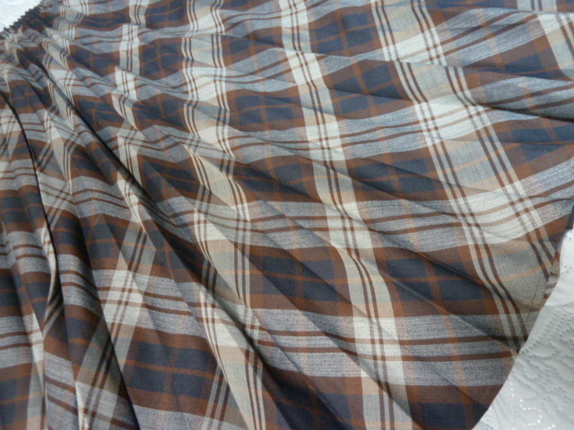 2.3回着用 美品 vivapresto 紺 グレー ブラウン チェック ウール混 プリーツ加工 マキシ丈 スカート 38 M L レタパ600円発送 同梱OK_画像3