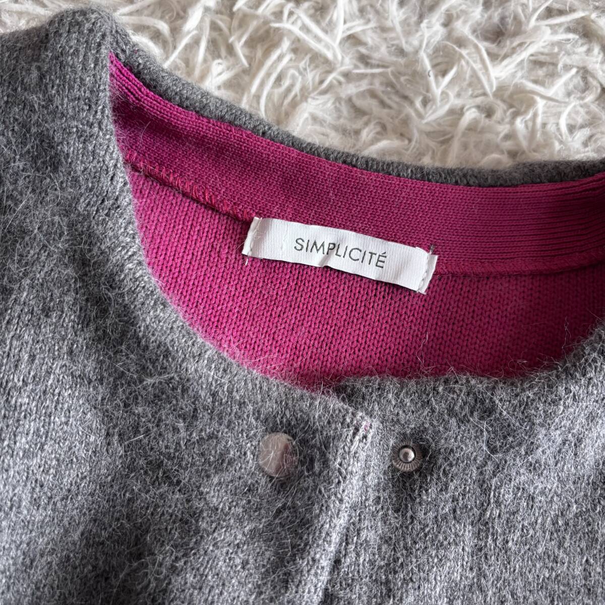 ⑤ イエナ扱い シンプリシティエ SIMPLICITE フォックス アンゴラ ノーカラー ジャケット カーディガン 大きめゆったり ワイド_画像3