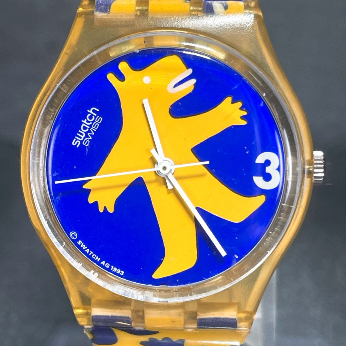 Swatch スウォッチ BESTIONE GJ112 腕時計 アナログ クオーツ 3針 イエロー ネイビー ラバーバンド スケルトン ラウンド ユニセックス_画像1