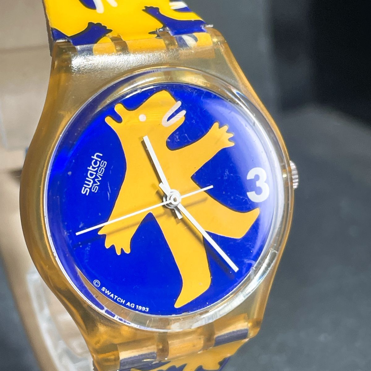 Swatch スウォッチ BESTIONE GJ112 腕時計 アナログ クオーツ 3針 イエロー ネイビー ラバーバンド スケルトン ラウンド ユニセックス_画像2