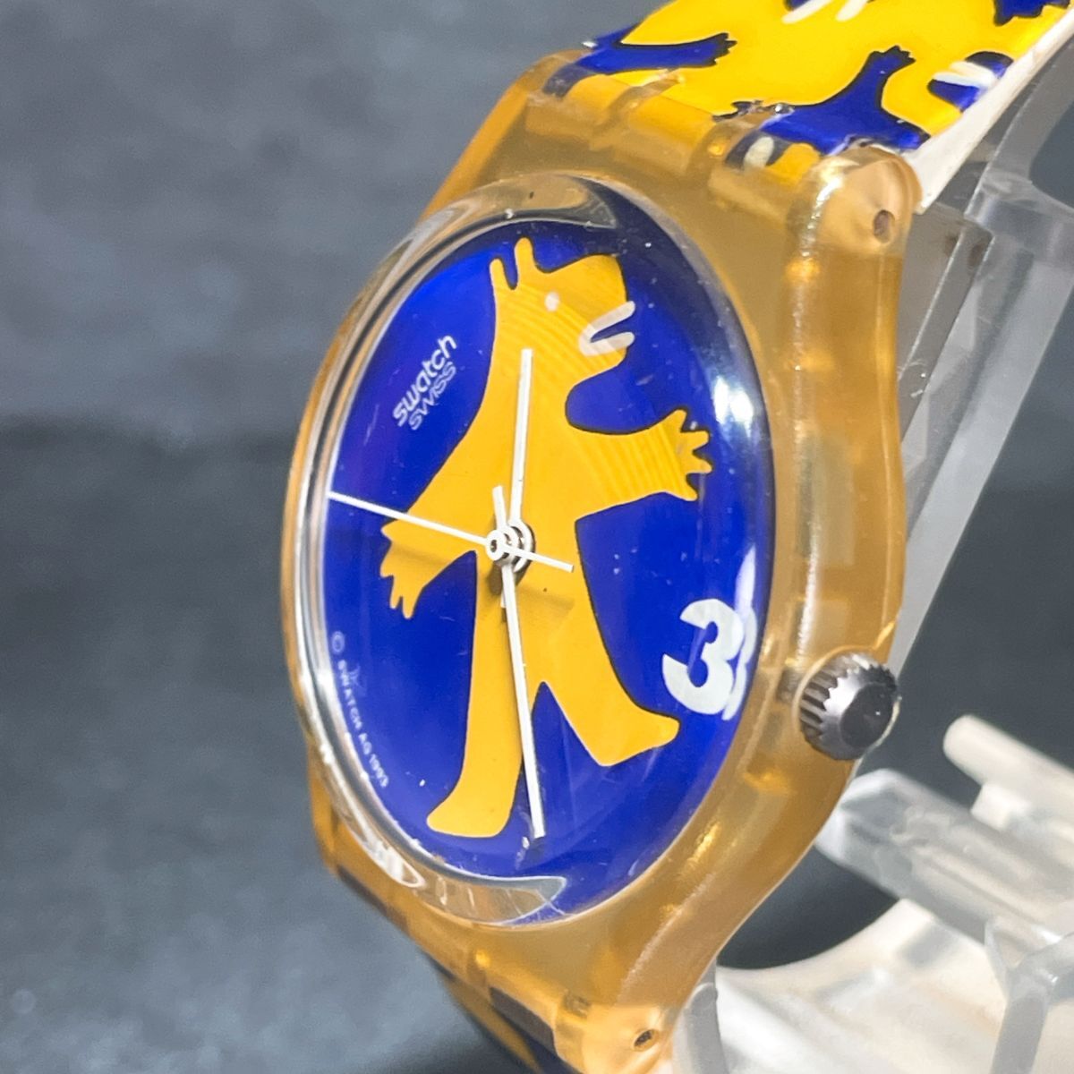 Swatch スウォッチ BESTIONE GJ112 腕時計 アナログ クオーツ 3針 イエロー ネイビー ラバーバンド スケルトン ラウンド ユニセックス_画像3