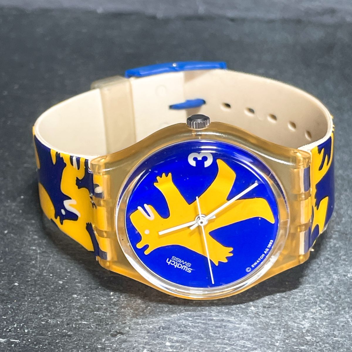 Swatch スウォッチ BESTIONE GJ112 腕時計 アナログ クオーツ 3針 イエロー ネイビー ラバーバンド スケルトン ラウンド ユニセックス_画像4