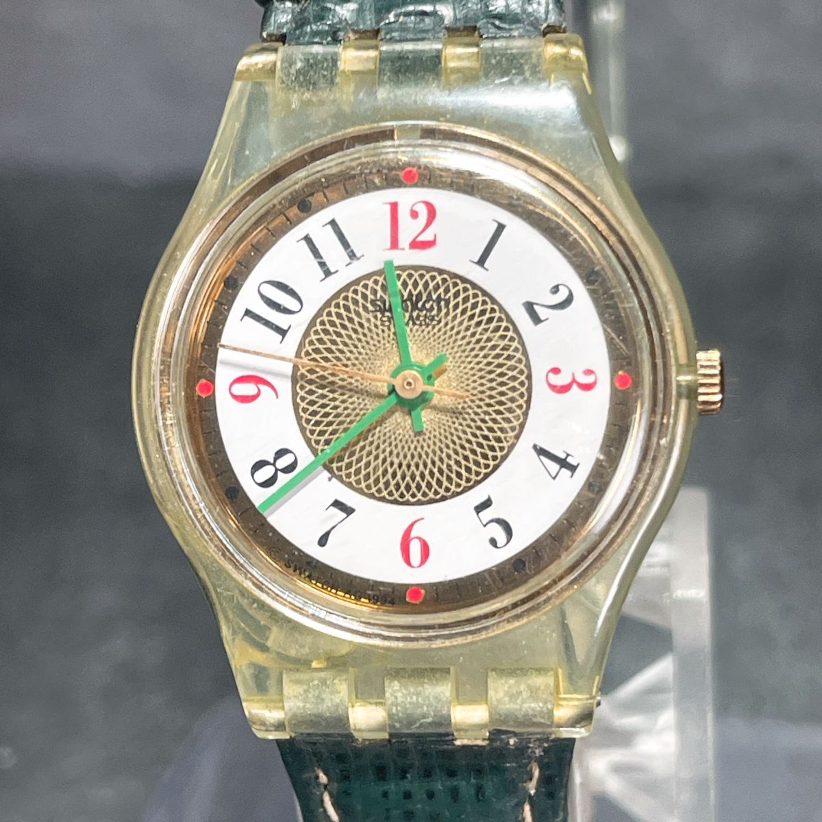 Swatch スウォッチ Madeleine LG113 腕時計 アナログ クオーツ 3針 スケルトン レザーバンド グリーン 新品電池交換済み 動作確認済み_画像1