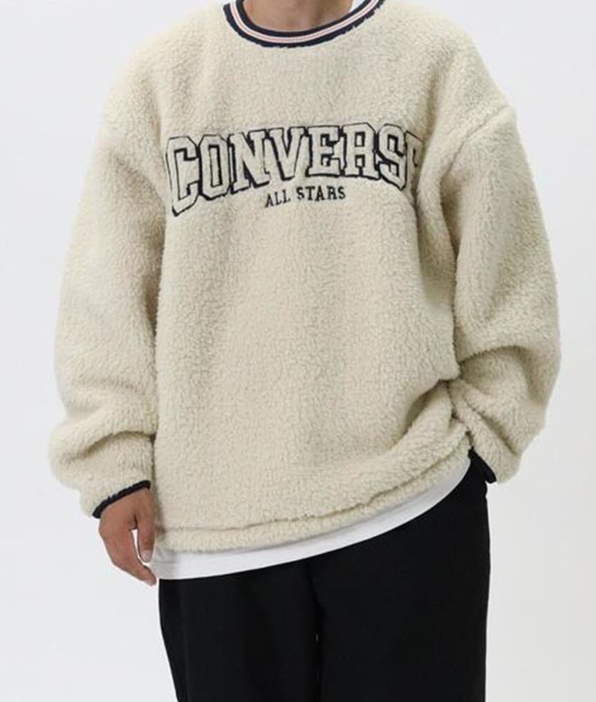 ◆新品◆ 定価4899円!! CONVERSE コンバース ビッグシルエット!! ボアクルースウェット トレーナー 白 オフホワイト メンズ XLサイズ_画像2