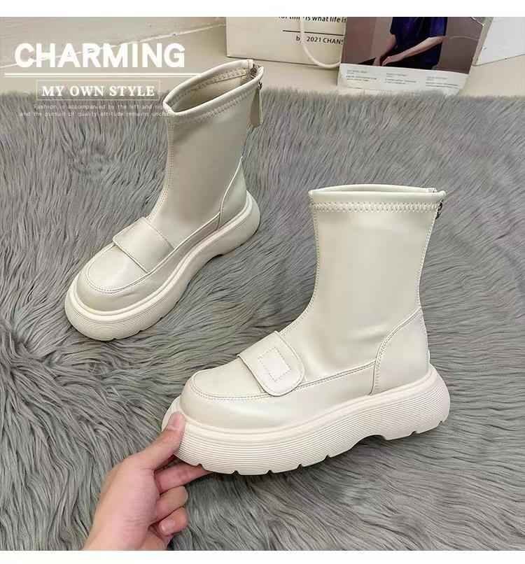 ботинки Short futoshi каблук обратная сторона ворсистый прекрасный ножек ножек длина стиль выше средний 36 белый