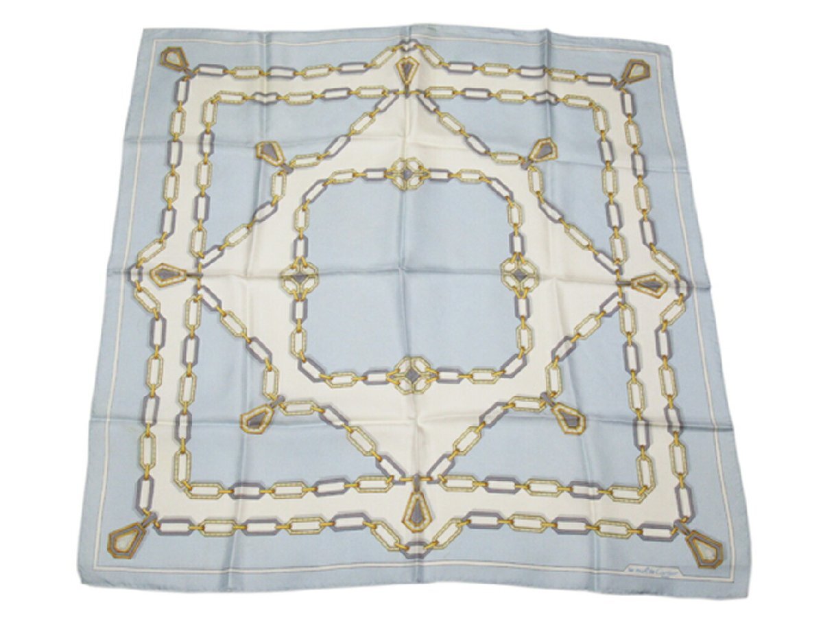 【30%OFFクーポン】カルティエ CARTIER スカーフ チェーン柄 ブルー ホワイト 白系 レディース 中古_画像4