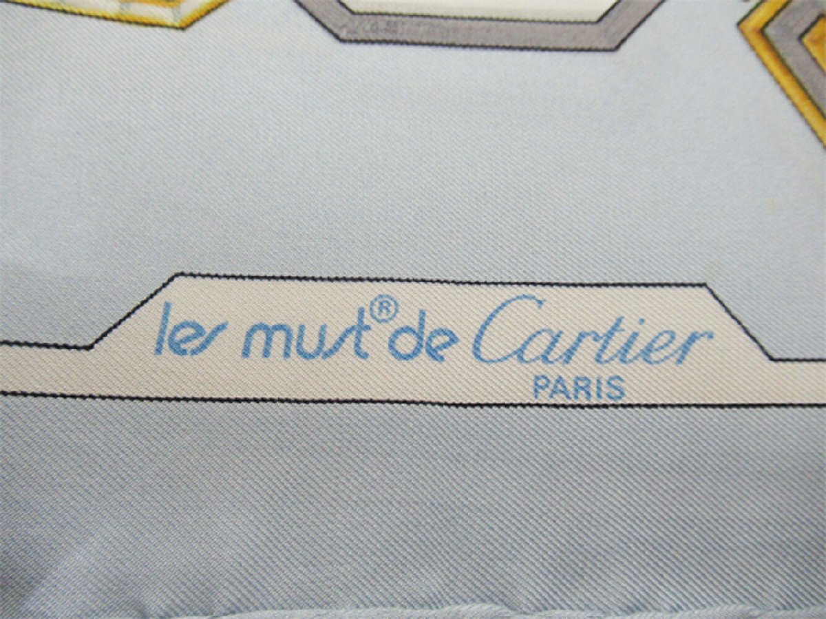 【30%OFFクーポン】カルティエ CARTIER スカーフ チェーン柄 ブルー ホワイト 白系 レディース 中古_画像6