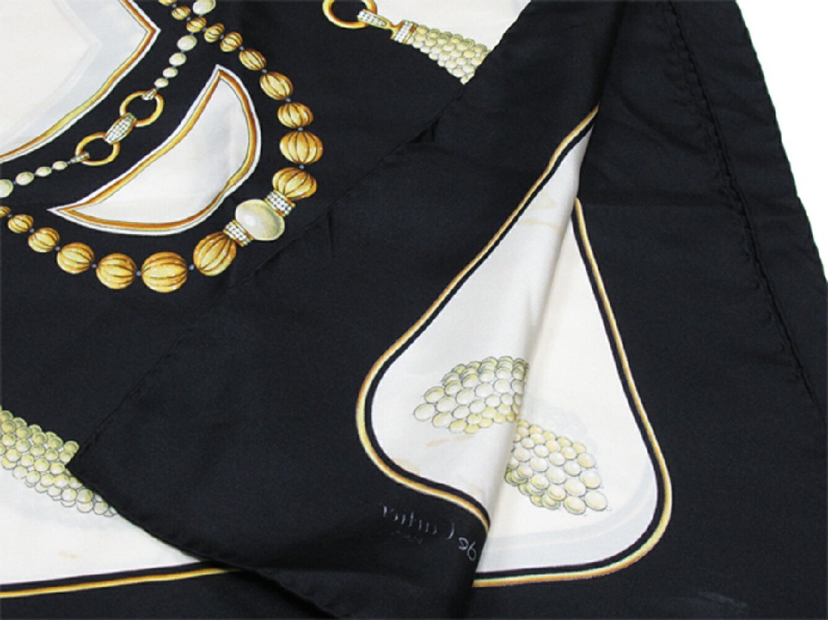 【30%OFFクーポン】カルティエ CARTIER スカーフ プリント 柄 ブラック ベージュ系 レディース 中古_画像2