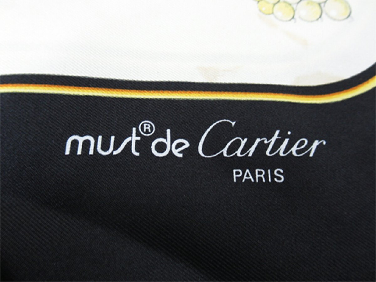 【30%OFFクーポン】カルティエ CARTIER スカーフ プリント 柄 ブラック ベージュ系 レディース 中古_画像6