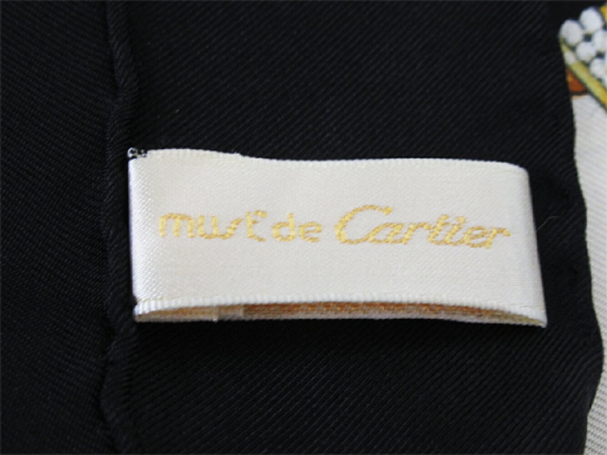 【30%OFFクーポン】カルティエ CARTIER スカーフ プリント 柄 ブラック ベージュ系 レディース 中古_画像7
