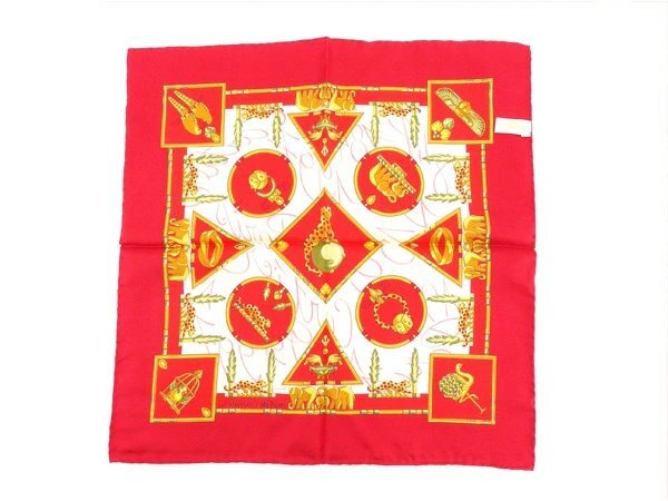 【30%OFFクーポン】カルティエ スカーフ ファッションアイテム レディース レッド×イエローゴールド系 中古_画像3
