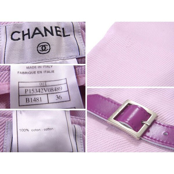【30%OFFクーポン】シャネル CHANEL パンツ ダブルベルト付き ♯36サイズ ライトパープル系 レディース 中古_画像6