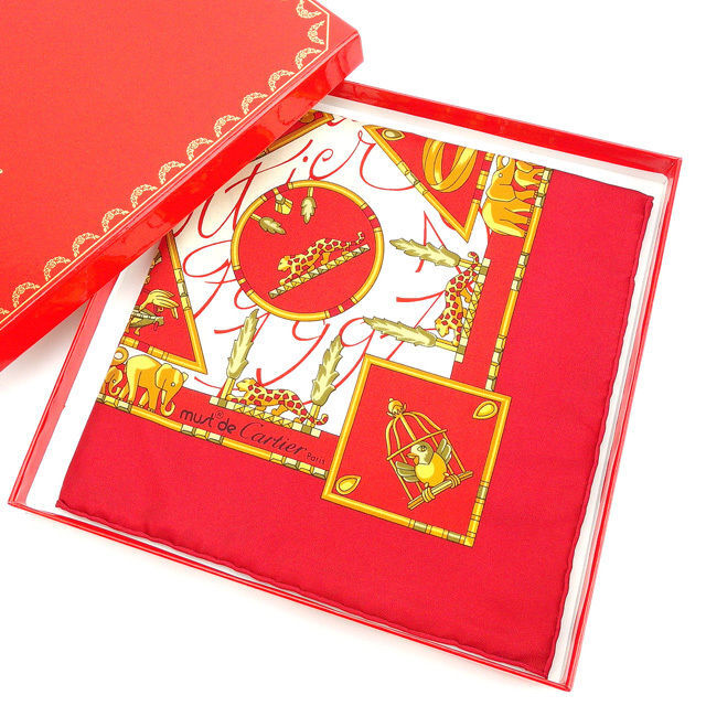 【30%OFFクーポン】カルティエ スカーフ ファッションアイテム レディース レッド×イエローゴールド系 中古_画像1