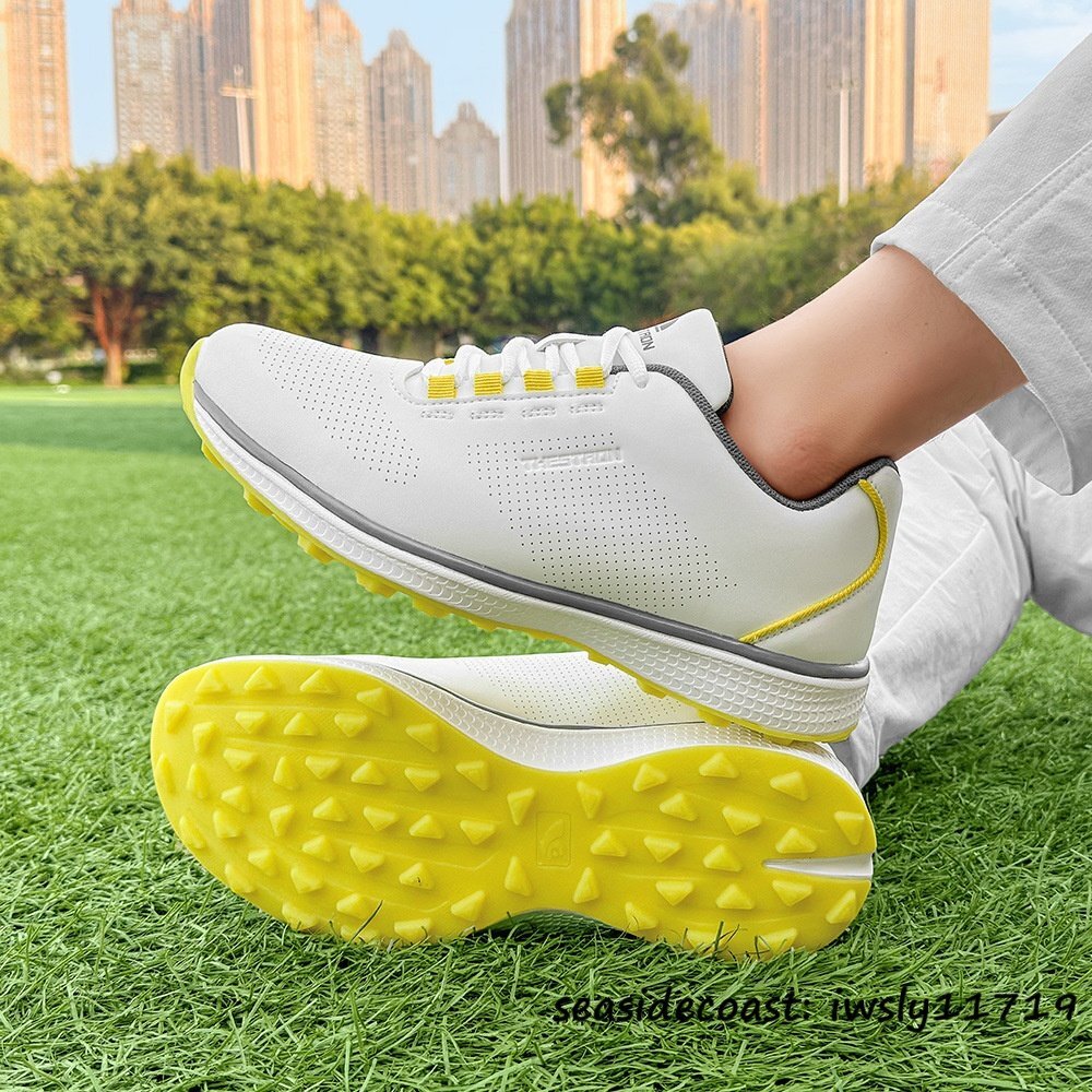 ..* новый товар туфли для гольфа "дышит" спорт обувь мужской для мужчин и женщин спортивная обувь долговечность спортивные туфли Fit чувство . скользить выдерживающий . белый * желтый 28.0cm