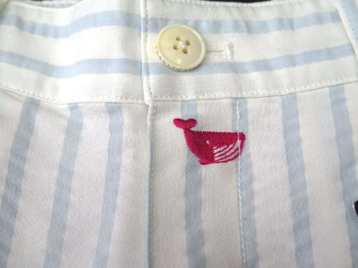 G134● PEARLY GATES パーリーゲイツ ●新品 【クジラ＆スイカ刺繍】 サッカーストライプ　ストレッチ キュロット　白/S　定価30800円_画像5