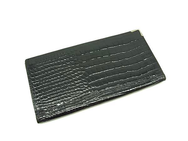 dunhill ダンヒル クロコダイル型押しレザー 二つ折り 長財布 ウォレット 札入れ カード入れ メンズ ブラック系 DJ5140_画像2