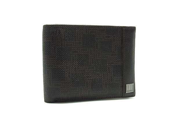 dunhill ダンヒル ディーエイト PVC×レザー 二つ折り 財布 ウォレット 札入れ カード入れ 小銭入れ ダークブラウン系 DJ5147_画像1