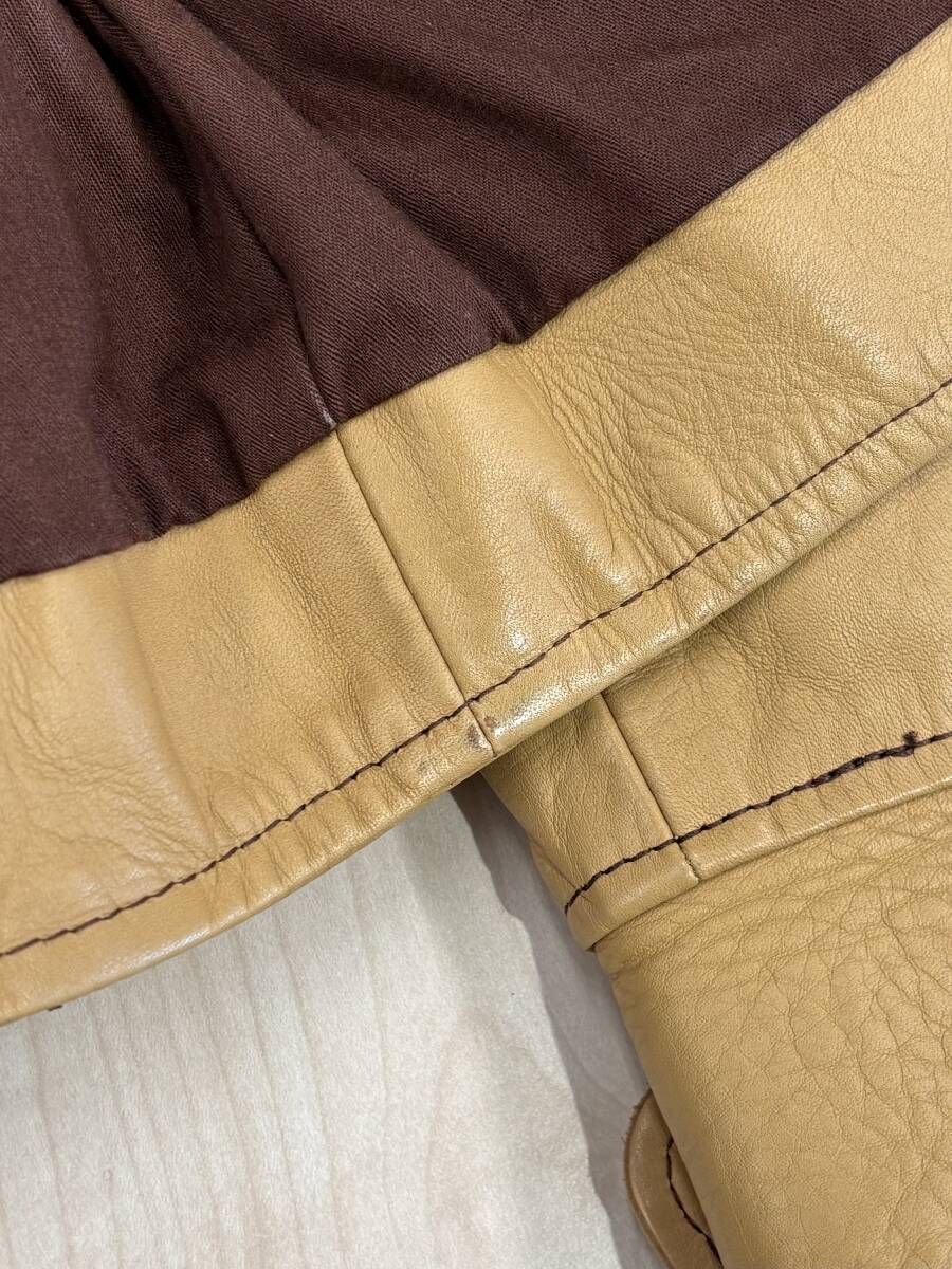 1円 希少 中古 CUSHMAN クシュマン ビーチクロス コサック ジャケット カウレザー 牛革 キャメル ベージュ サイズM メンズ 古着【AW00093】_画像8